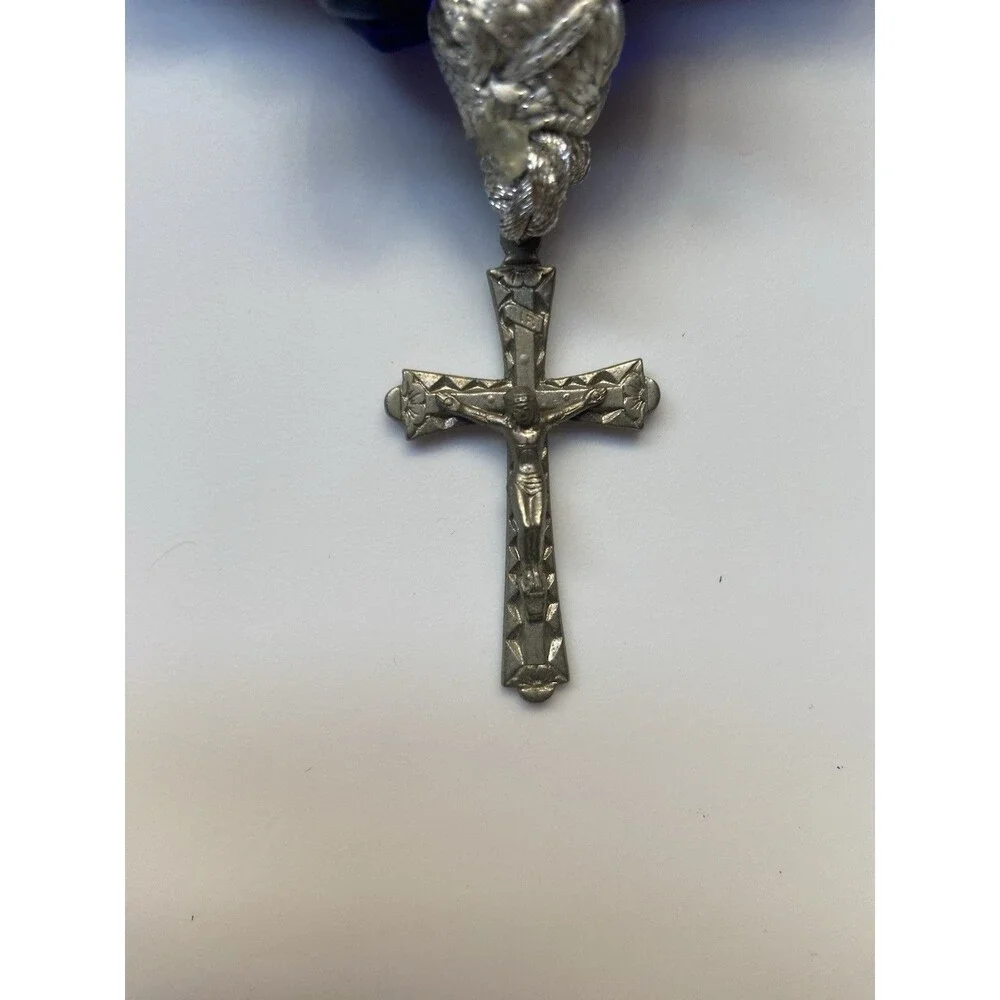 Vintage Italian Blue Murano Glass Rosary Beads Silver Tone Crucifix Handmade